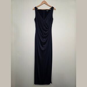 Lauren Ralph Lauren Navy Ruched Surplice Gown Dress 8